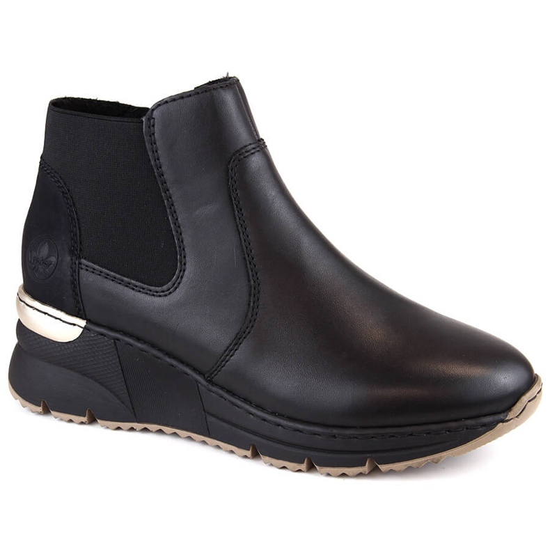 Botas de piel, zapatillas deportivas con cuña negras para mujer, Rieker negro Botas de piel, zapatillas deportivas con cuña negras para mujer, Rieker negro