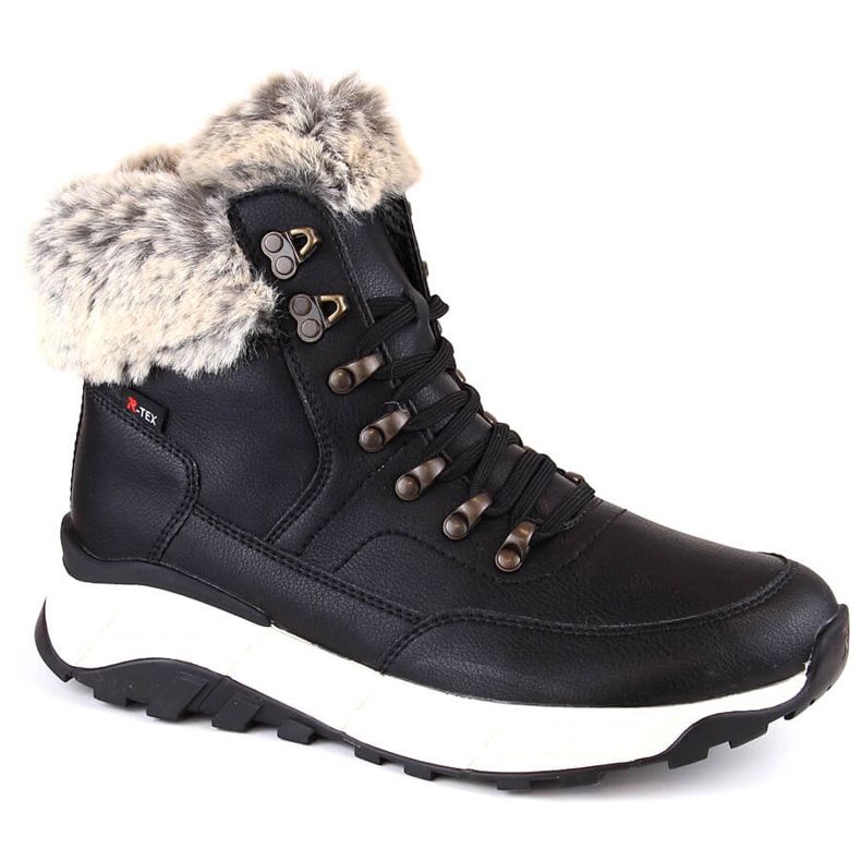 Botines de mujer impermeables de piel con aislamiento de lana, negro Rieker W0063-00