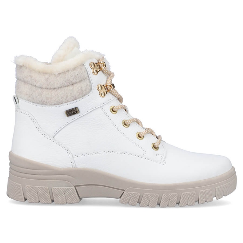 Botines de mujer impermeables de piel con aislamiento de lana, blanco Remonte D0E71-80