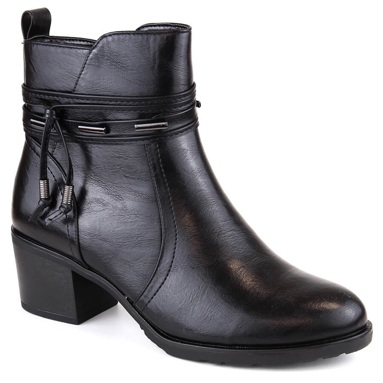 Botines de mujer Jezzi aislados de tacón alto y decoración en negro