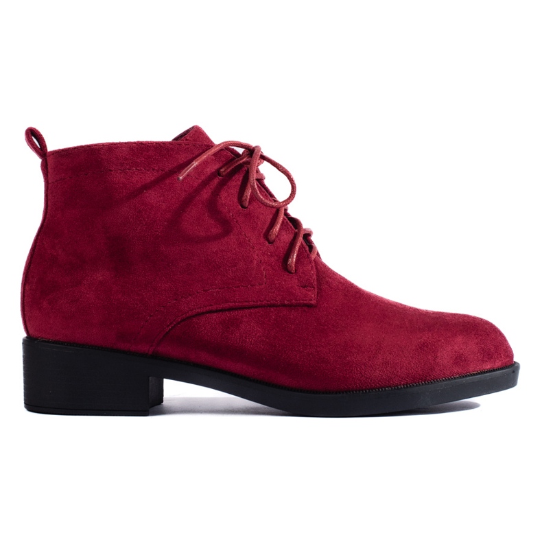 Botines Shelovet de ante burdeos con cordones rojo