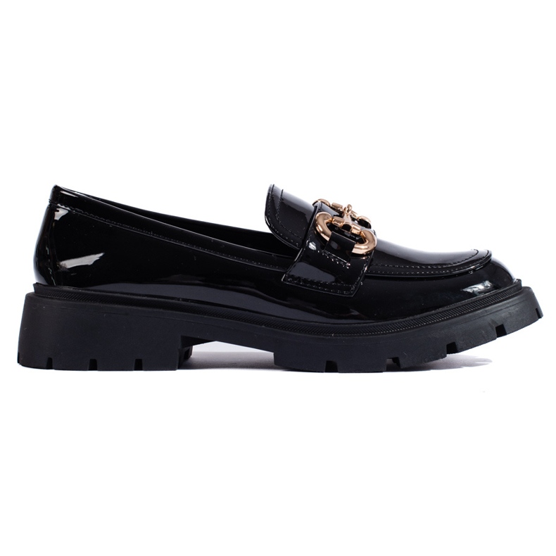 Mocasines charol negro con hebilla Shelovet dorada