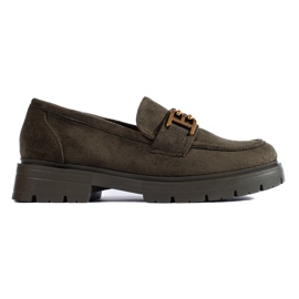 Mocasines de mujer Shelovet de ante verde oscuro negro