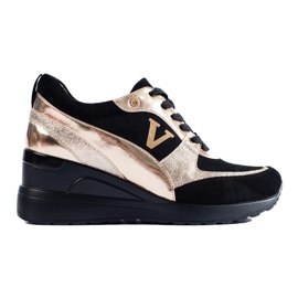W. Potocki Zapatillas de cuña con cordones Potocki en negro y dorado W. Potocki Zapatillas de cuña con cordones Potocki en negro y dorado