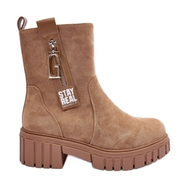 Botas Planas Mujer Massive Ante Beige Lunai