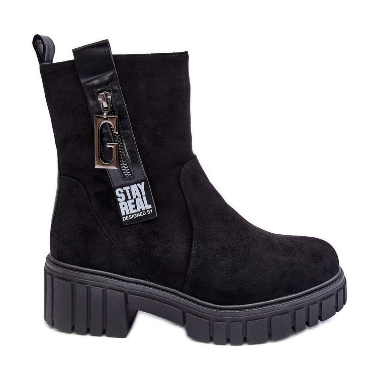 Botas planas de mujer de ante grueso negro Lunai