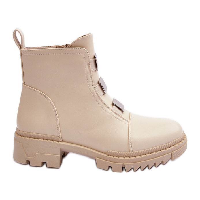 PS1 Botas Planas de Piel, Beige Claro Azulenn