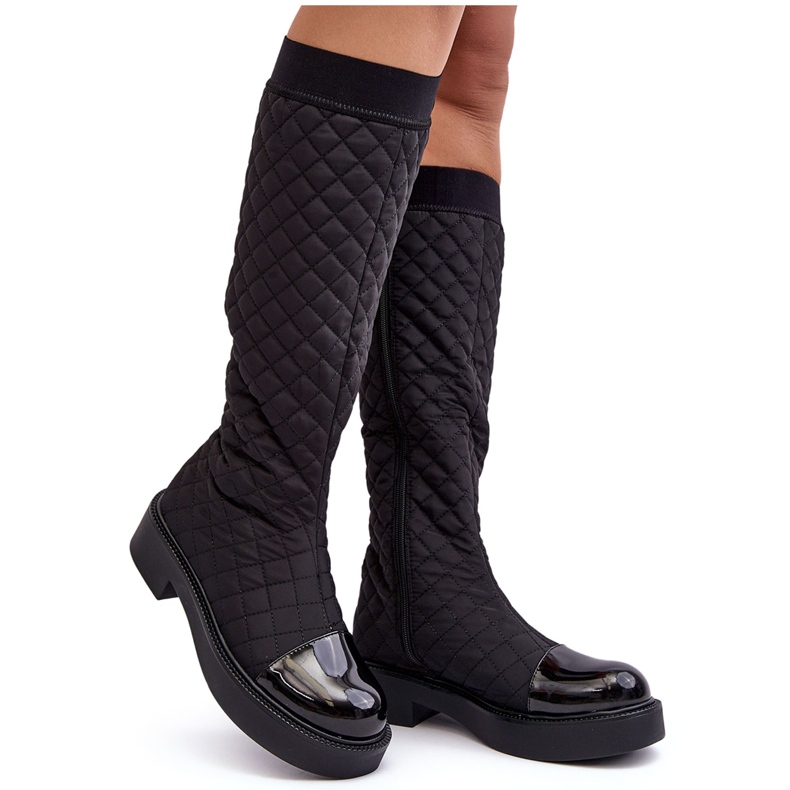 PS1 Botas acolchadas por encima de la rodilla con tacón plano, Negro Amalfri