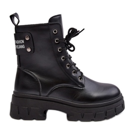 PS1 Botines Workers de Mujer con Cordones y Tacón Plano, Negro Brenhile