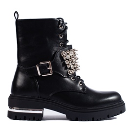 Botas trabajadoras de mujer negras con perlas Shelovet negro