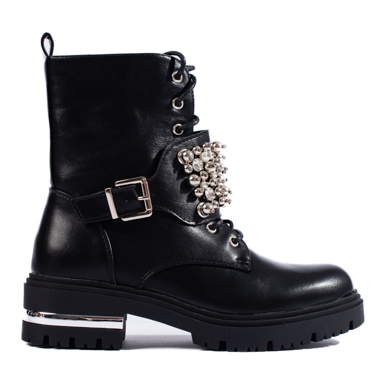 Botas trabajadoras de mujer negras con perlas Shelovet negro