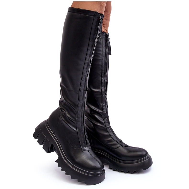PS1 Botas de cuero con plataforma enorme y cremallera, Black Ringo negro