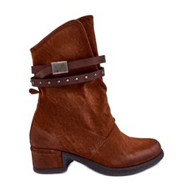 PS1 Botines Mujer Tacón Bajo Con Tiras Camel Thelereia marrón