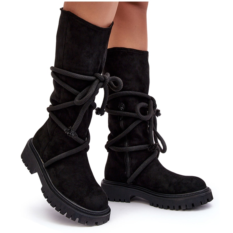 PS1 Botas Mujer Ante Con Cordones Negro Tanive