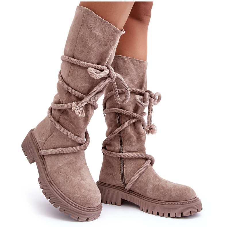 PS1 Botas Mujer Ante Con Cordones Beige Tanive