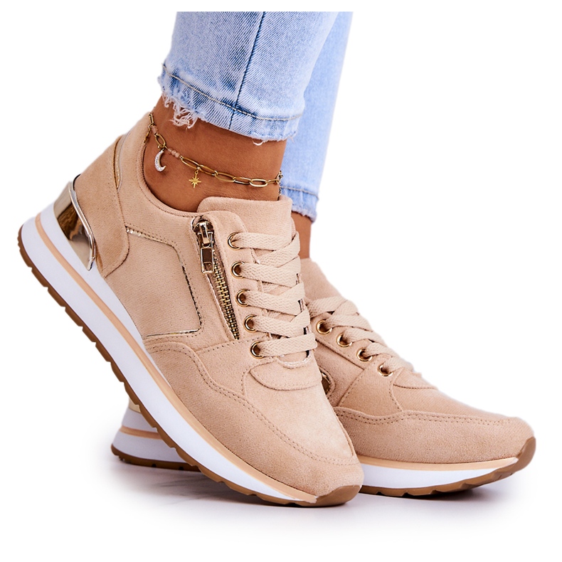 Zapatos deportivos de gamuza para mujeres en la plataforma Dark Beige Zapatos deportivos de gamuza para mujeres en la plataforma Dark Beige