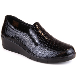 Zapatos cómodos de mujer con cuña charol cocodrilo, negro, T.Sokolski J23-321