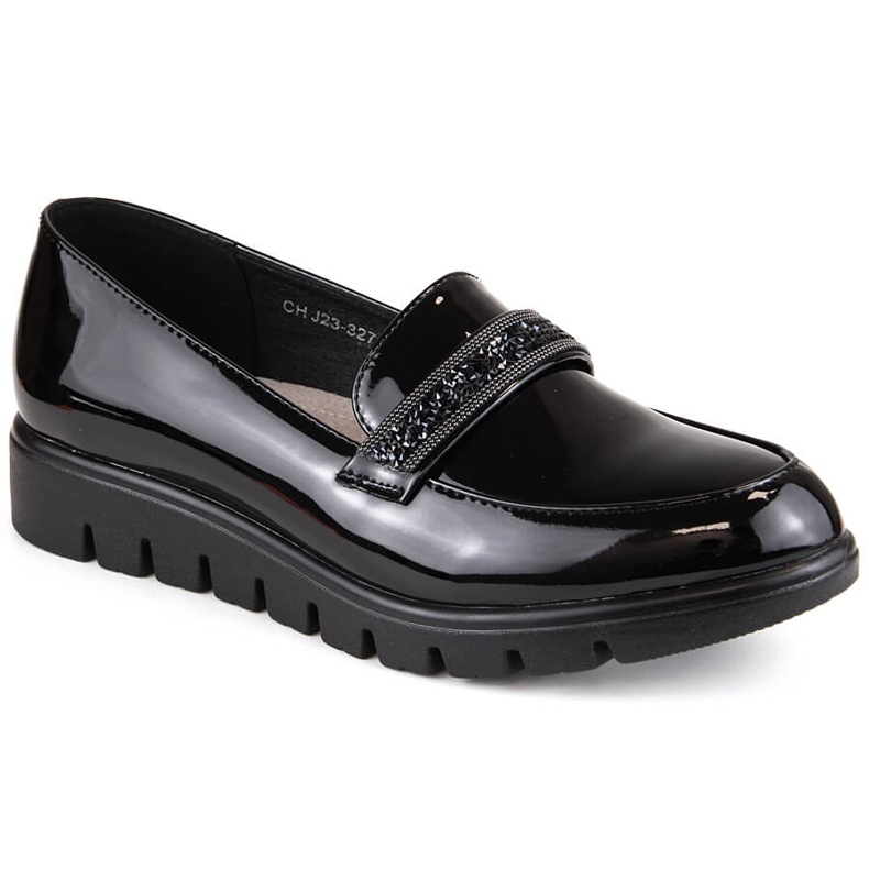 Zapatos cómodos, mocasines sin cordones de charol, negro, T.Sokolski J23-327