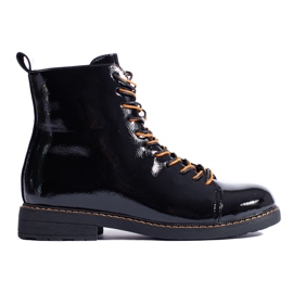 Botas obreras de mujer Vinceza charol negro con cordones