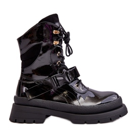 Botas Obreras De Mujer Charol Con Plataforma Negro Nahili
