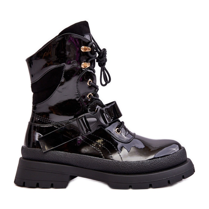 Botas Obreras De Mujer Charol Con Plataforma Negro Nahili