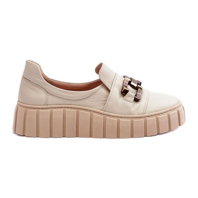 Lewski Shoes Zapatos Mujer Piel Con Plataforma Con Adorno, Beige Lewski 3398
