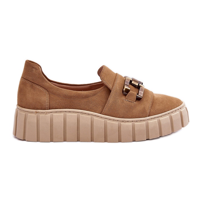 Lewski Shoes Zapatos Mujer Ante En La Plataforma Con Adorno, Beige Oscuro Lewski 3398