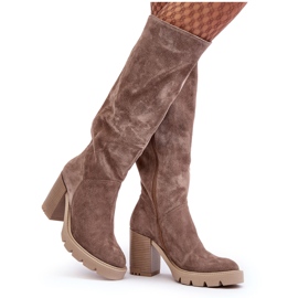 Lewski Shoes Botas Tacón Mujer Ante, Beige Oscuro, Lewski 3371