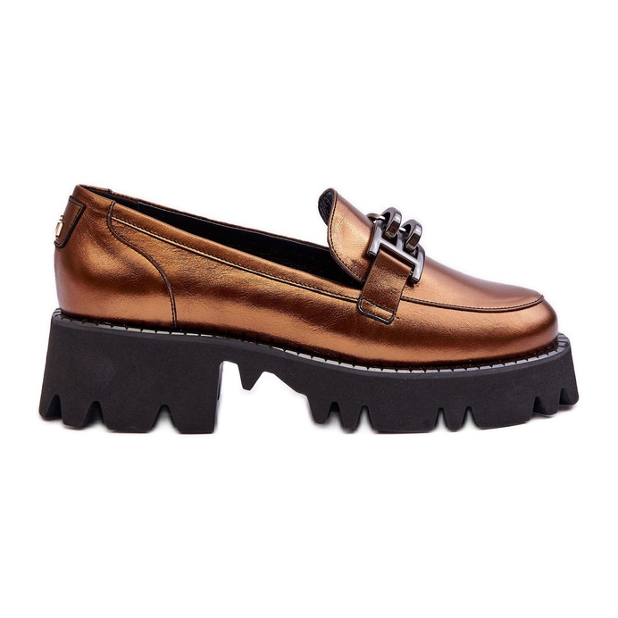 Laura Messi Mocasines de mujer de piel con decoración Lyndani dorada dorado