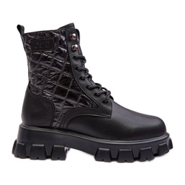 Botas Obrera de Piel con Tacón Plano GOE MM2N4021 Negro