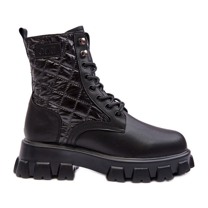 Botas Obrera de Piel con Tacón Plano GOE MM2N4021 Negro