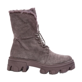 PS1 Botines De Ante Con Cordones Y Pelo Gris Frendo