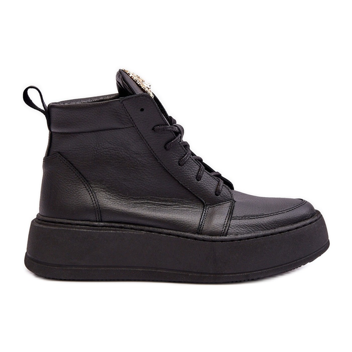 Botines Con Cordones Y Adorno De Piel, Negro Nicole 2833