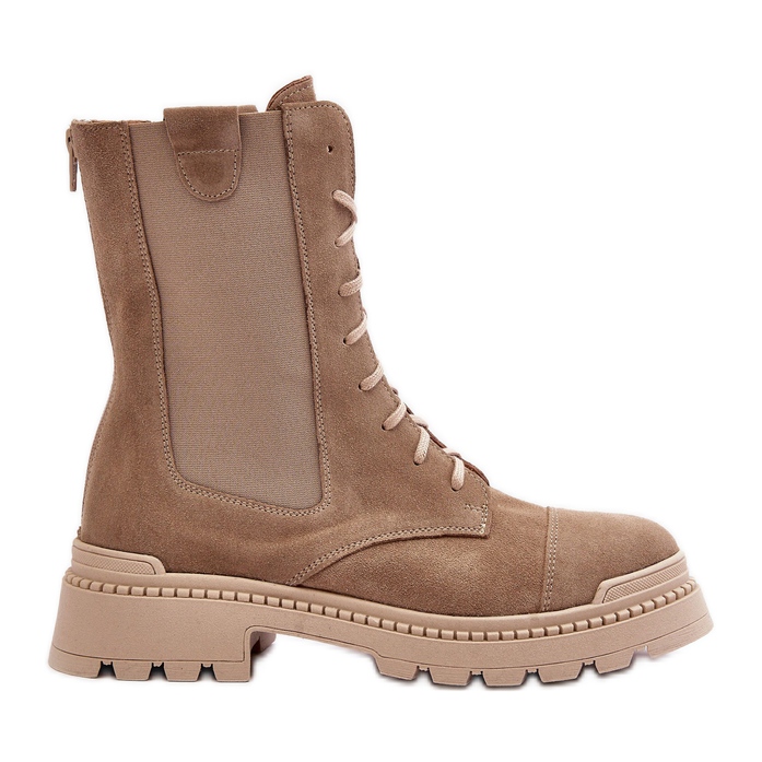 Botas Obrera Mujer Ante Cordones Beige Nicole 2836