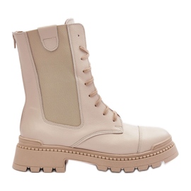 Botas Obrera Mujer Piel Cordones Beige Claro Nicole 2836