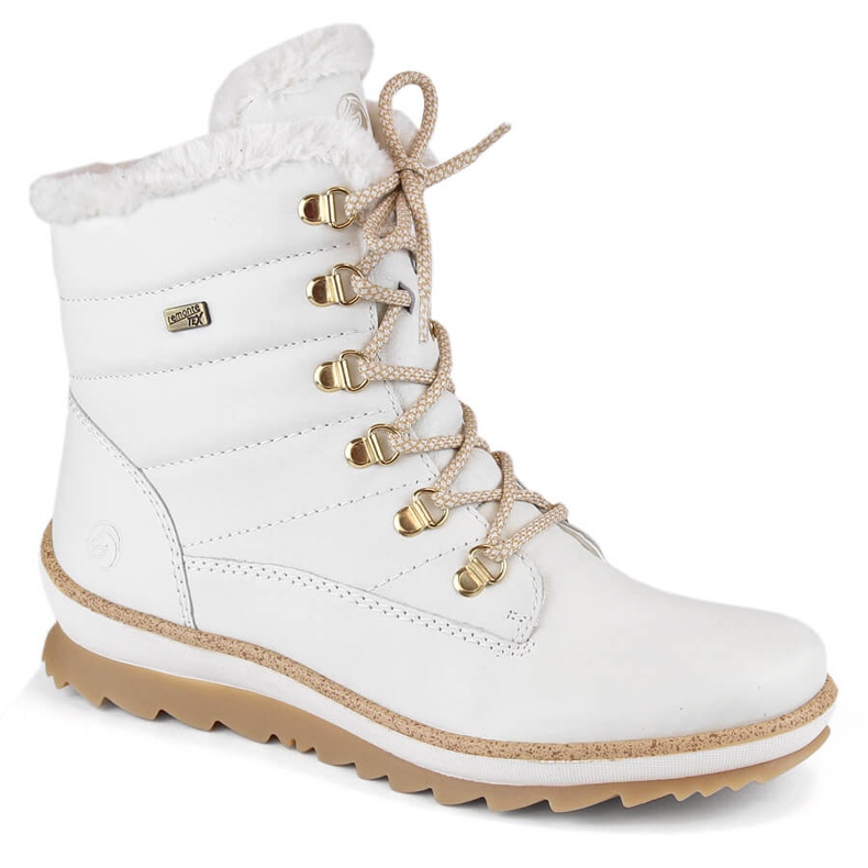 Botines de mujer impermeables de piel con aislamiento de lana, blanco Remonte R8480-80
