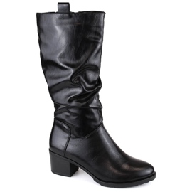 Botas de tacón alto Jezzi ASA128-31 negras arrugadas y aislantes para mujer negro