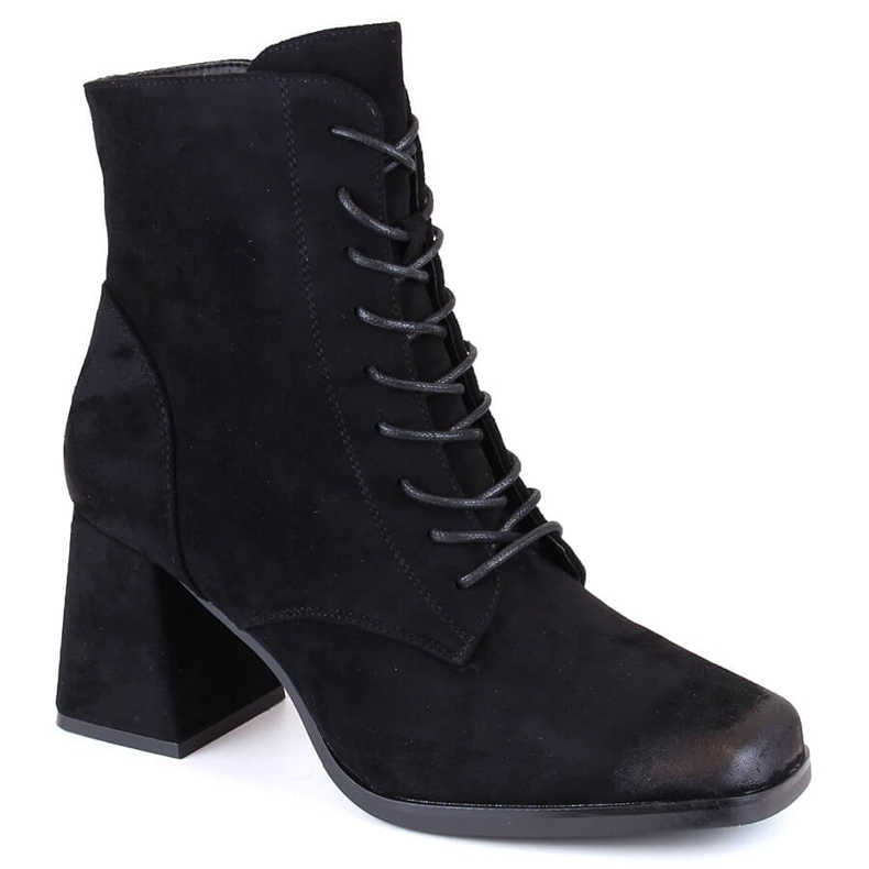 Botines de mujer de ante con cordones y cremallera, negro Potocki SZ12185