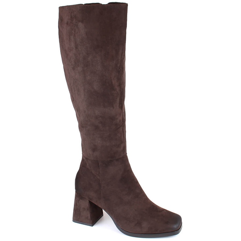 Botas de ante para mujer con aislamiento en el talón, marrón, Potocki SZ12254 Botas de ante para mujer con aislamiento en el talón, marrón, Potocki SZ12254
