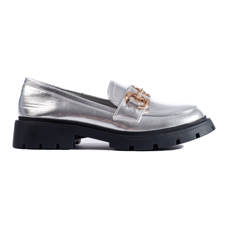 Mocasines Shelovet plateados con suela gruesa. plata