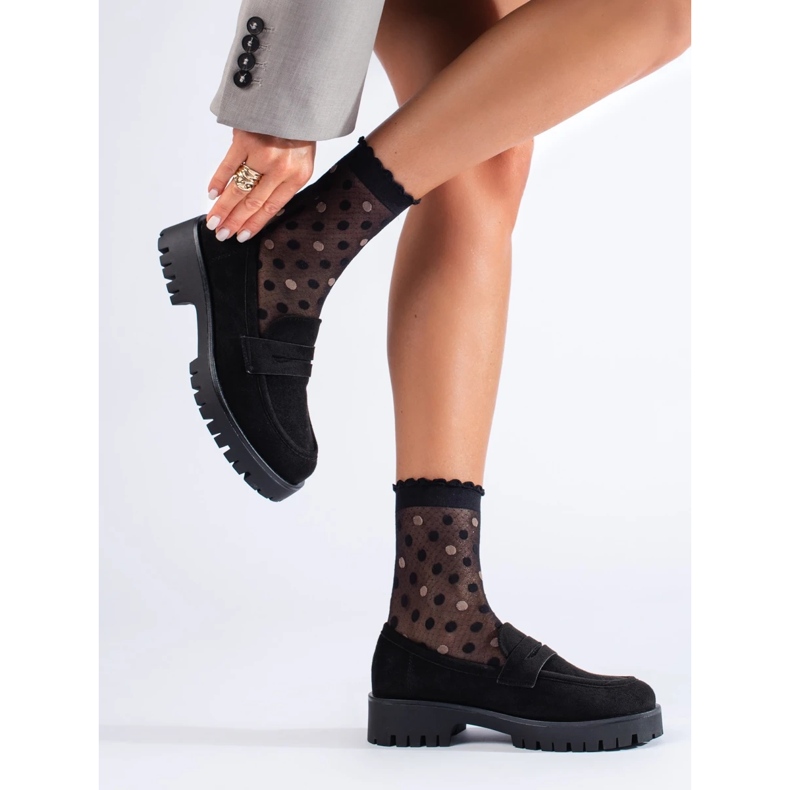 Mocasines Shelovet de ante con suela gruesa. negro