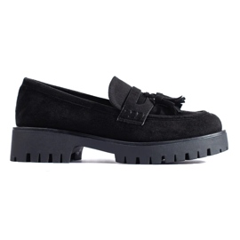 Mocasines Shelovet de ante negro con flecos