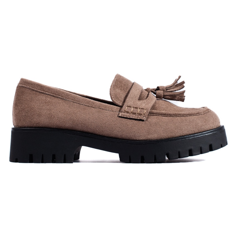 Mocasines Shelovet de ante beige oscuro con flecos