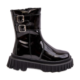 Botines infantiles de charol con hebillas, Negro Chloraia