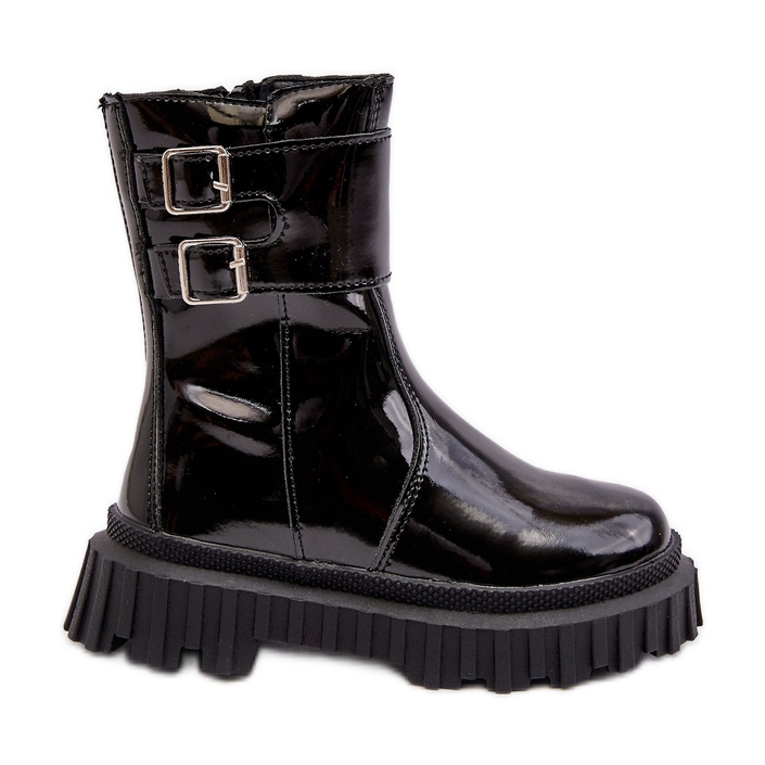 Botines infantiles de charol con hebillas, Negro Chloraia