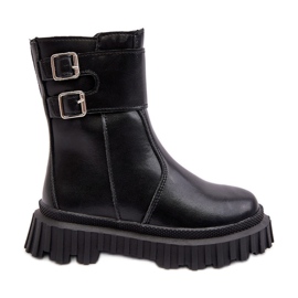 Botas Infantiles De Piel Con Hebillas Negro Chloraia