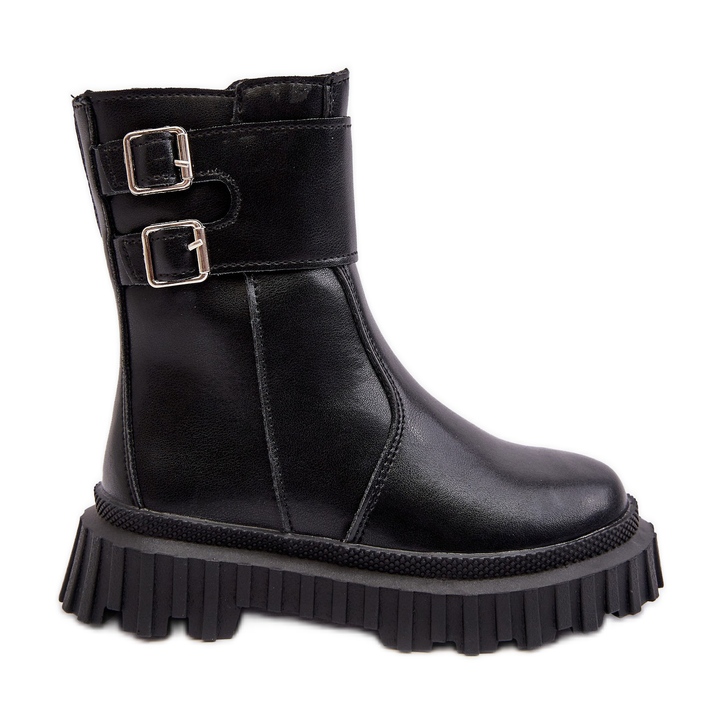 Botas Infantiles De Piel Con Hebillas Negro Chloraia
