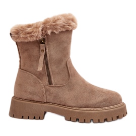 PE1 Botines de mujer de ante con pelo, beige Hasiva