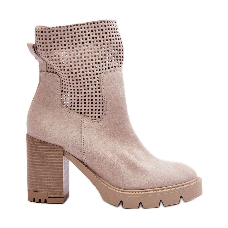 Lewski Shoes Botas de mujer ante caladas con tacón alto beige claro Lewski 3386