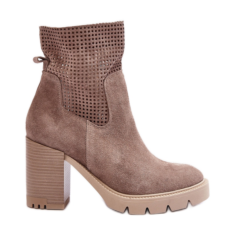 Lewski Shoes Botas Mujer Ante Calado Tacón Alto, Beige Lewski 3386